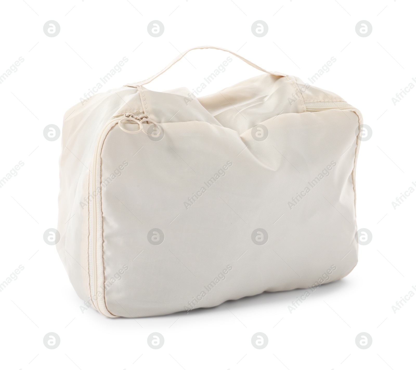 One beige packing cube isolated on white Photo of One beige packing cube isolated on white
