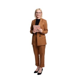 Photo of Professional psychologist with tablet on white background