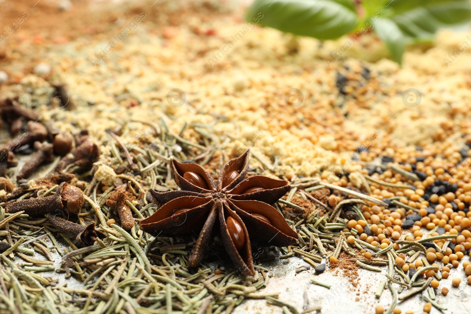 Many different spices as background, closeup view Photo of Many different spices as background, closeup view