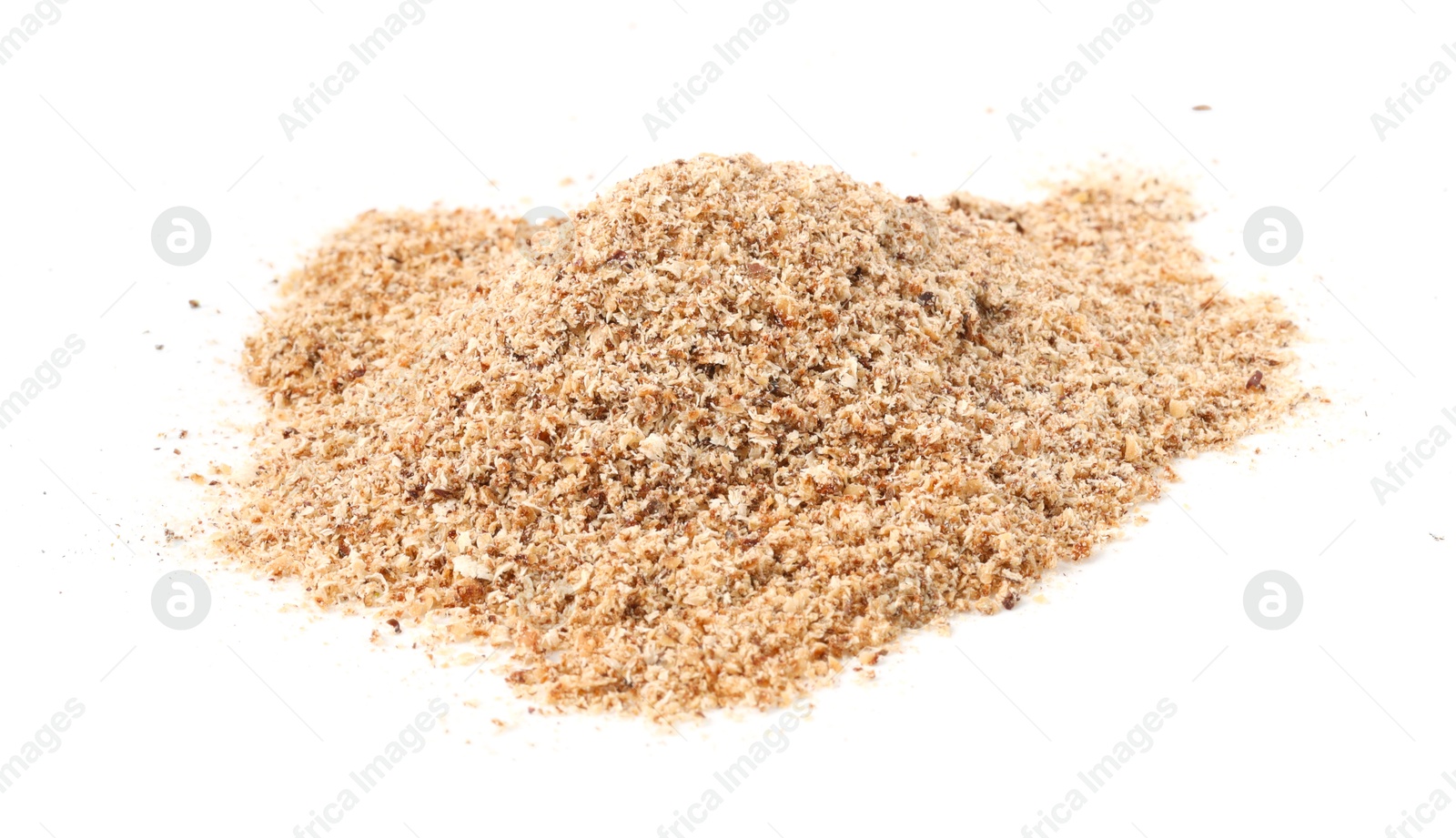 Pile of nutmeg powder isolated on white Photo of Pile of nutmeg powder isolated on white