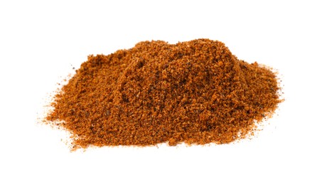 Photo of Pile of nutmeg powder isolated on white