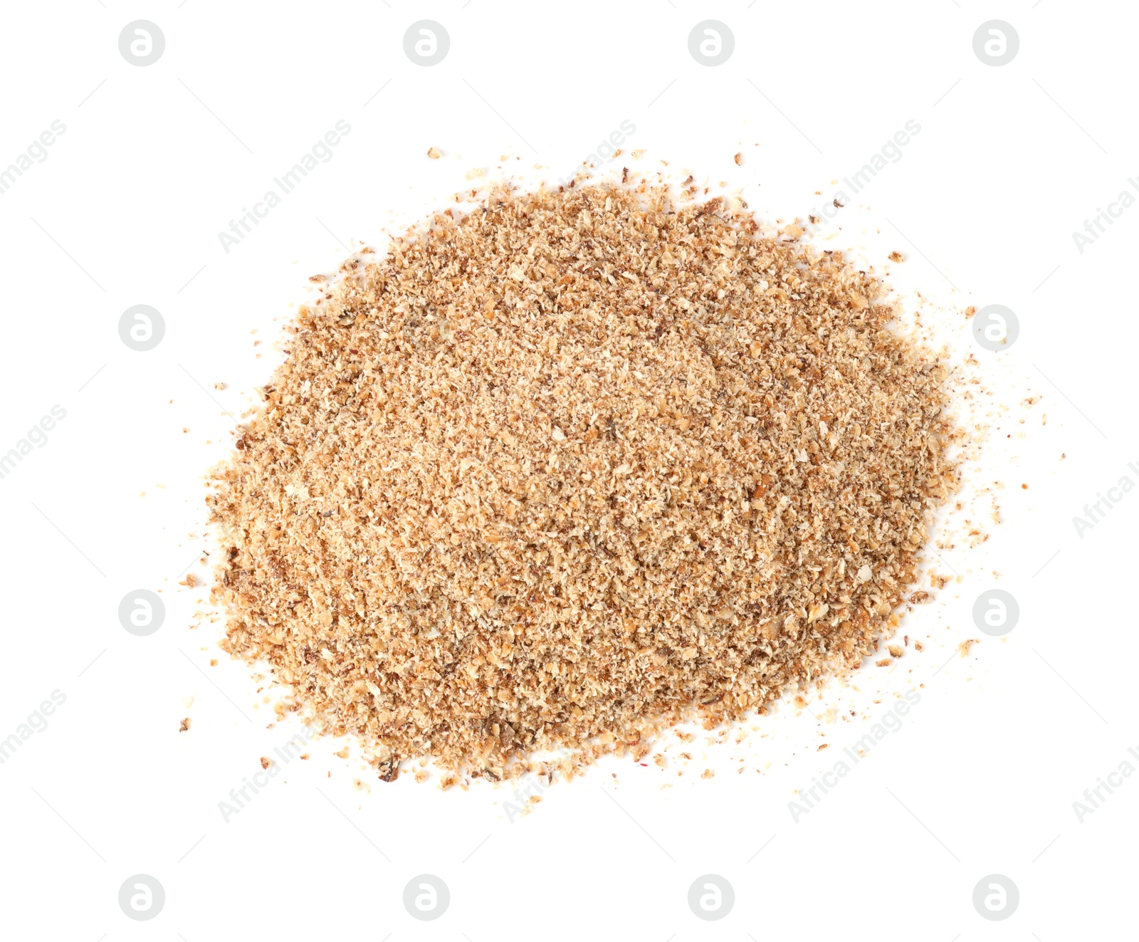 Pile of nutmeg powder isolated on white, above view Photo of Pile of nutmeg powder isolated on white, above view