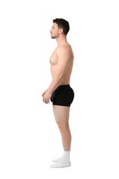 Photo of Young man in stylish black underwear on white background