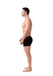 Photo of Young man in stylish black underwear on white background