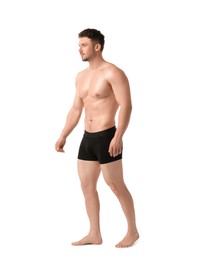 Photo of Young man in stylish black underwear on white background