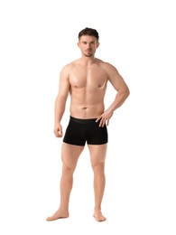 Photo of Young man in stylish black underwear on white background