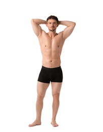 Photo of Young man in stylish black underwear on white background