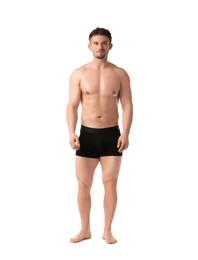 Photo of Young man in stylish black underwear on white background