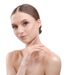 Photo of Portrait of beautiful young woman on white background
