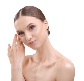 Photo of Portrait of beautiful young woman on white background