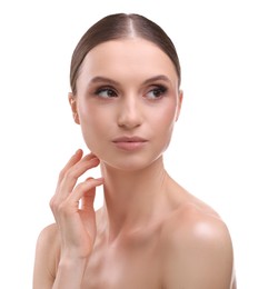 Photo of Portrait of beautiful young woman on white background