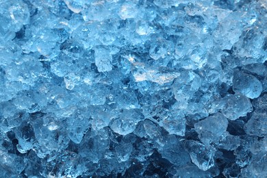 Photo of Cubes of clear ice as background, closeup