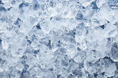 Photo of Cubes of clear ice as background, closeup