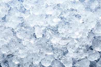 Photo of Cubes of clear ice as background, closeup