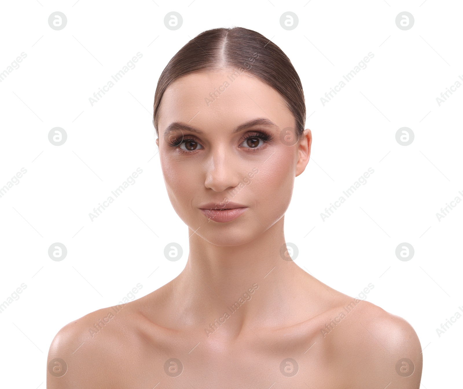 Portrait of beautiful young woman on white background Photo of Portrait of beautiful young woman on white background