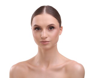 Photo of Portrait of beautiful young woman on white background