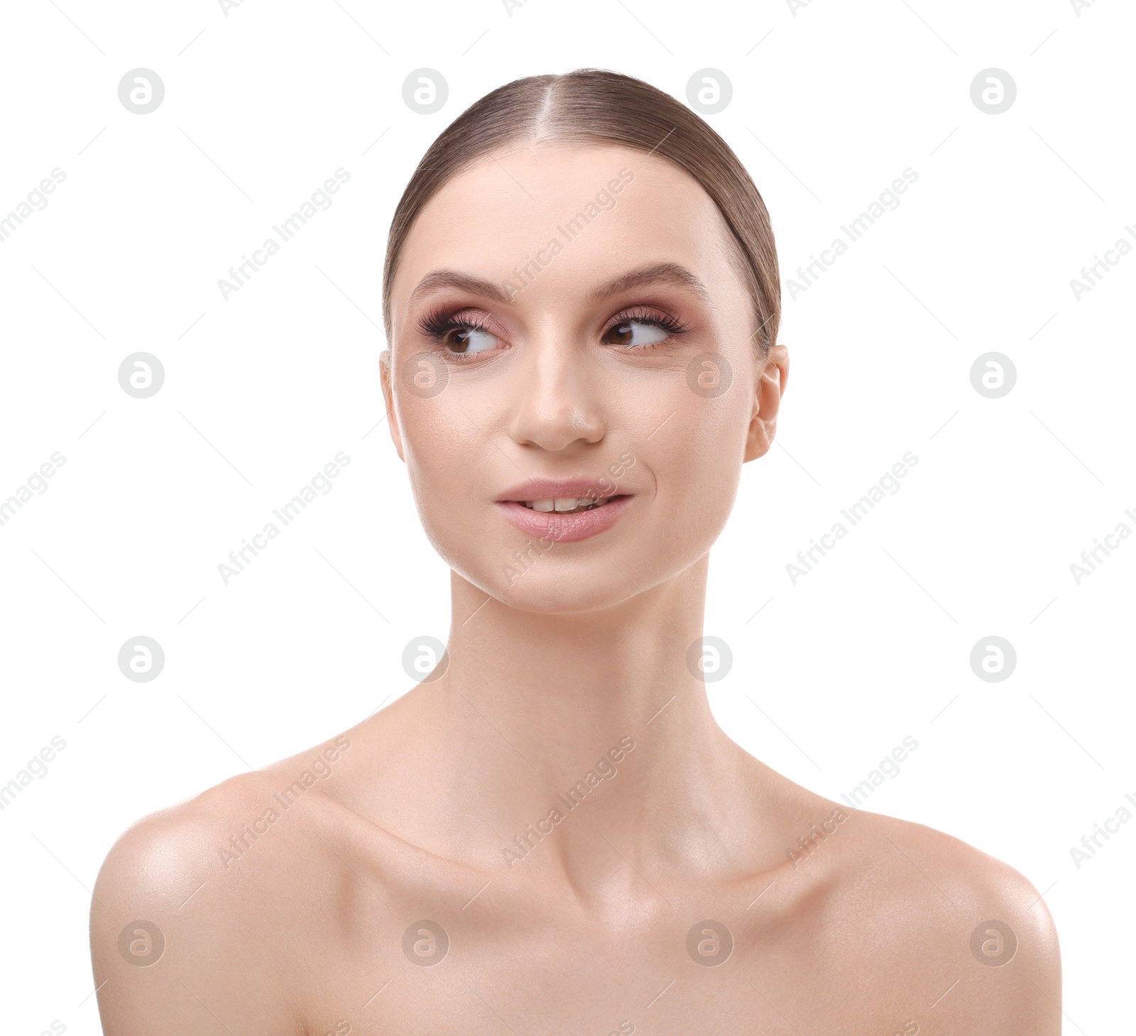 Portrait of beautiful young woman on white background Photo of Portrait of beautiful young woman on white background