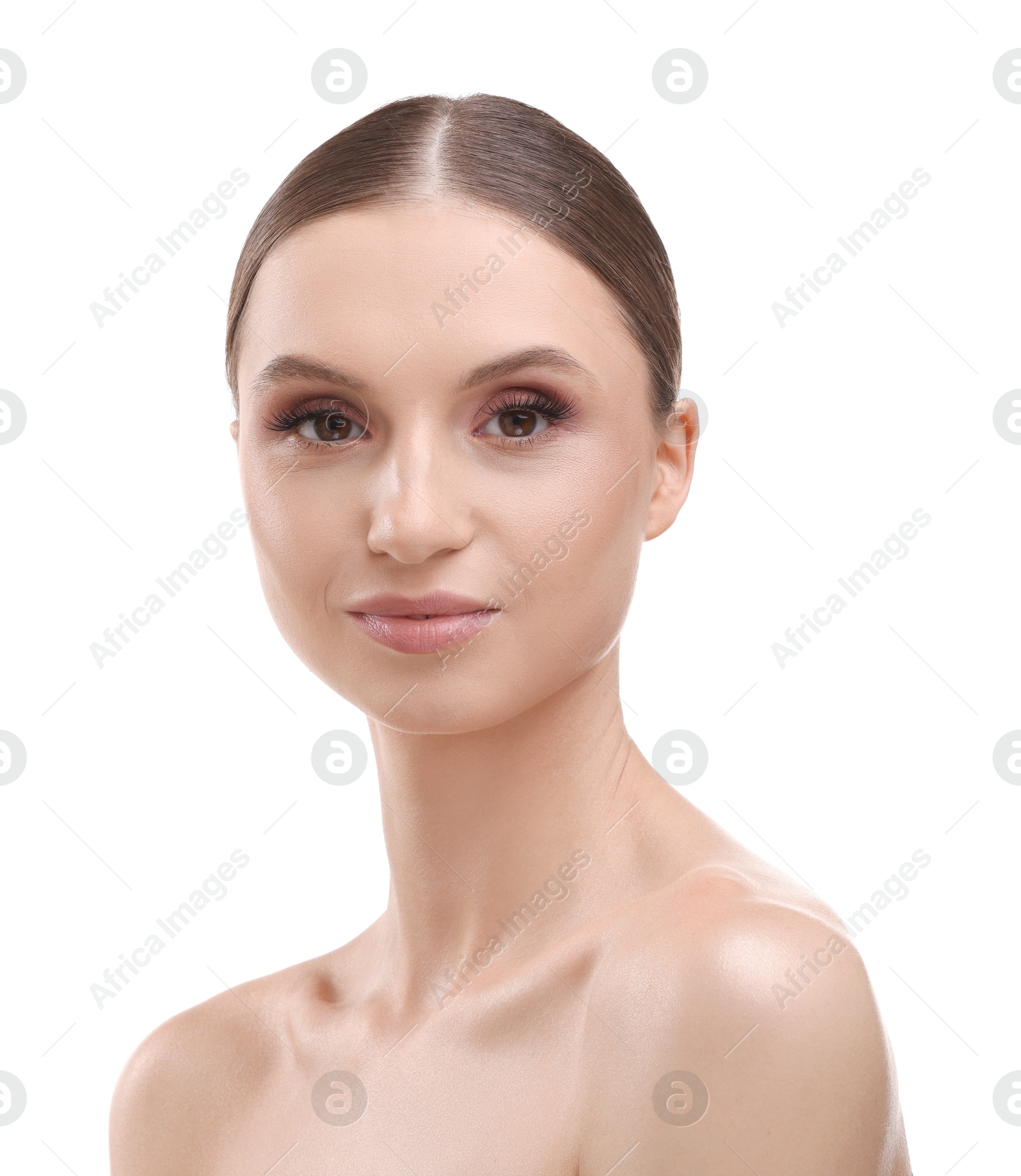 Portrait of beautiful young woman on white background Photo of Portrait of beautiful young woman on white background