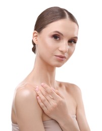 Photo of Portrait of beautiful young woman on white background
