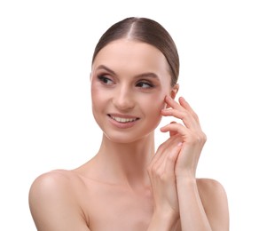 Photo of Portrait of beautiful young woman on white background