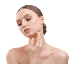 Photo of Portrait of beautiful young woman on white background