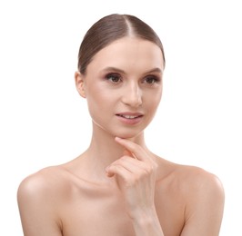 Photo of Portrait of beautiful young woman on white background