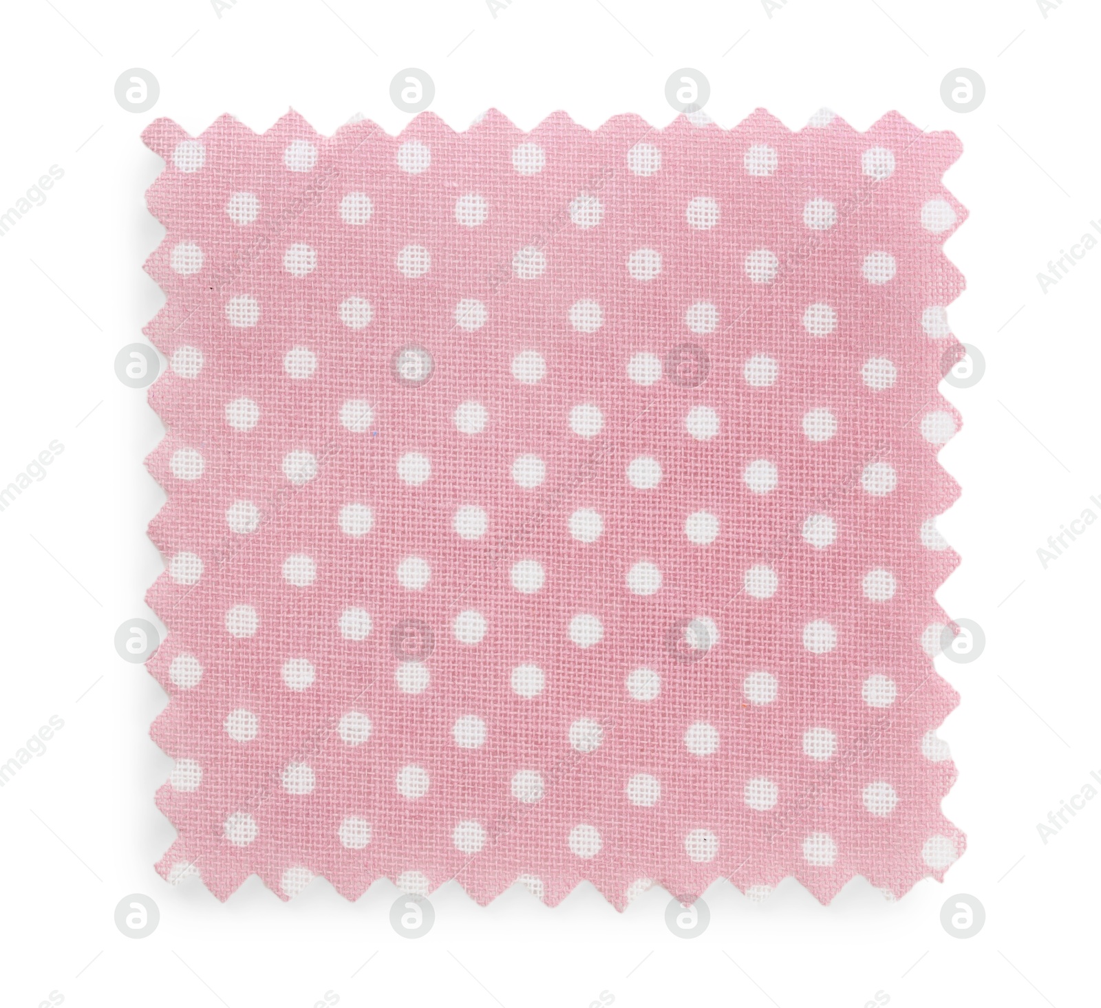 Sample of pink fabric with polka dot isolated on white, top view Photo of Sample of pink fabric with polka dot isolated on white, top view