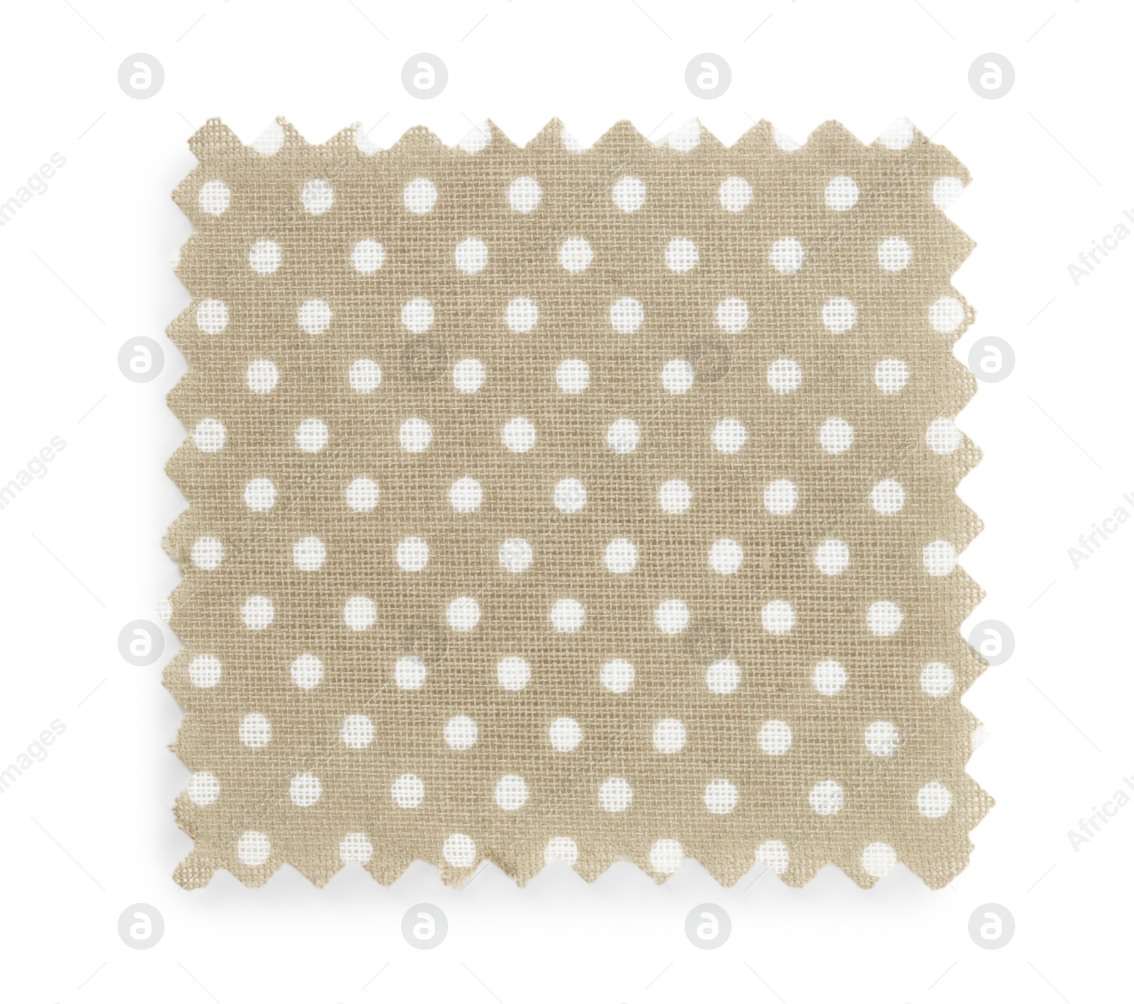 Sample of beige fabric with polka dot isolated on white, top view Photo of Sample of beige fabric with polka dot isolated on white, top view