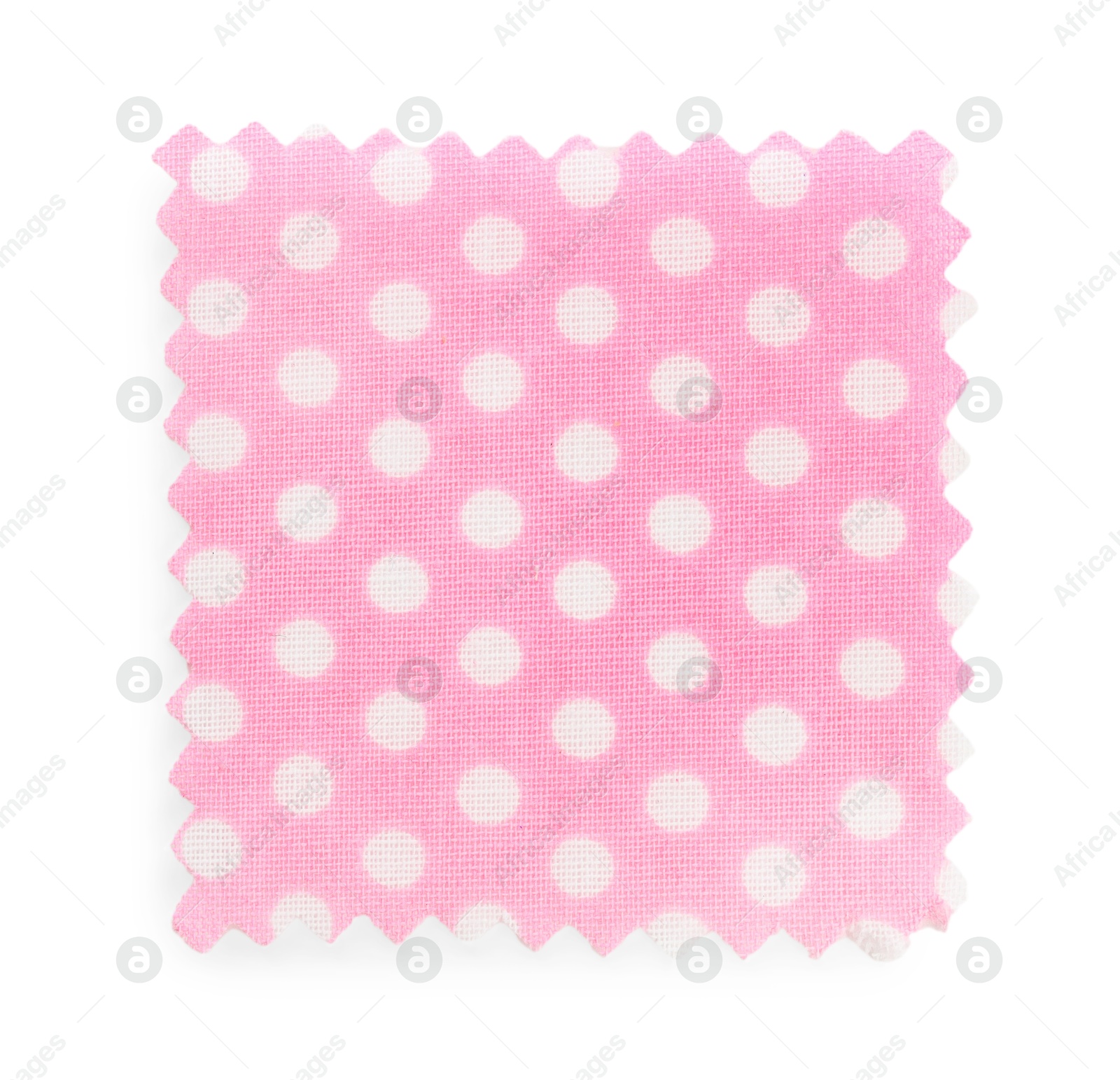 Sample of pink fabric with polka dot isolated on white, top view Photo of Sample of pink fabric with polka dot isolated on white, top view