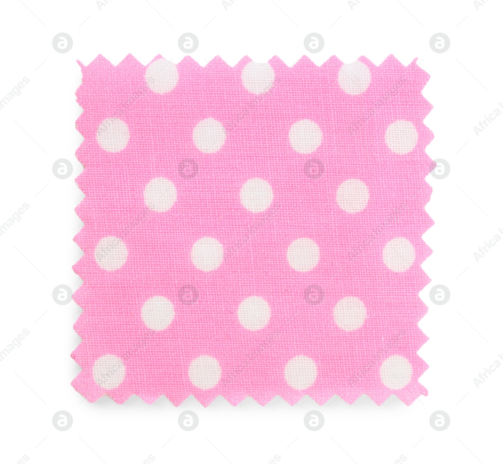 Sample of pink fabric with polka dot isolated on white, top view Photo of Sample of pink fabric with polka dot isolated on white, top view