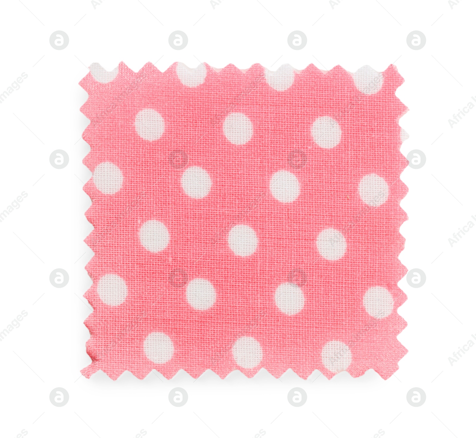 Sample of pink fabric with polka dot isolated on white, top view Photo of Sample of pink fabric with polka dot isolated on white, top view