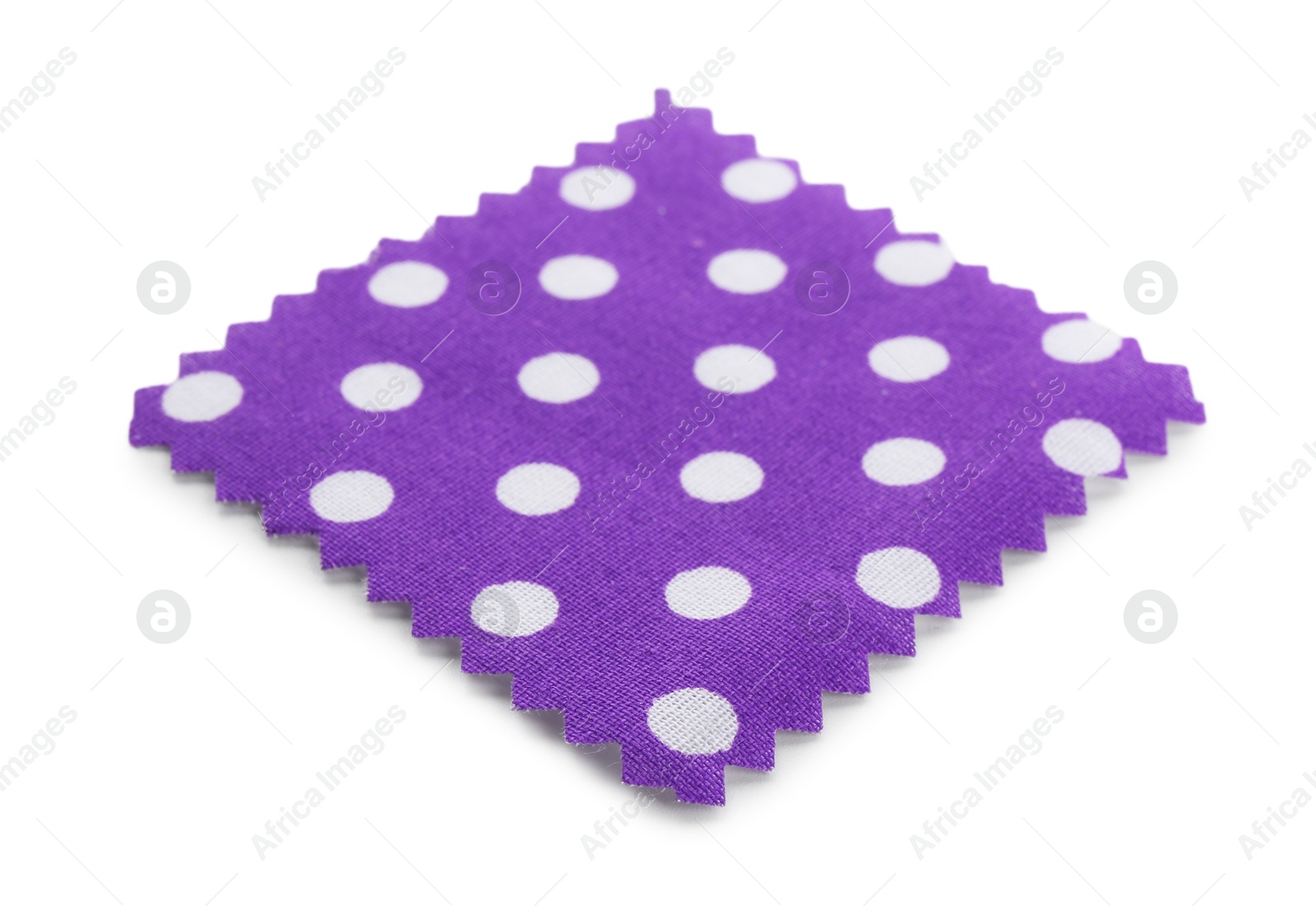 Sample of violet fabric with polka dot isolated on white Photo of Sample of violet fabric with polka dot isolated on white