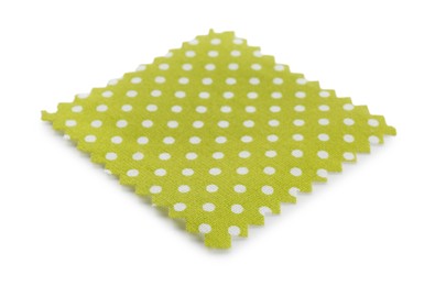 Photo of Sample of green fabric with polka dot isolated on white