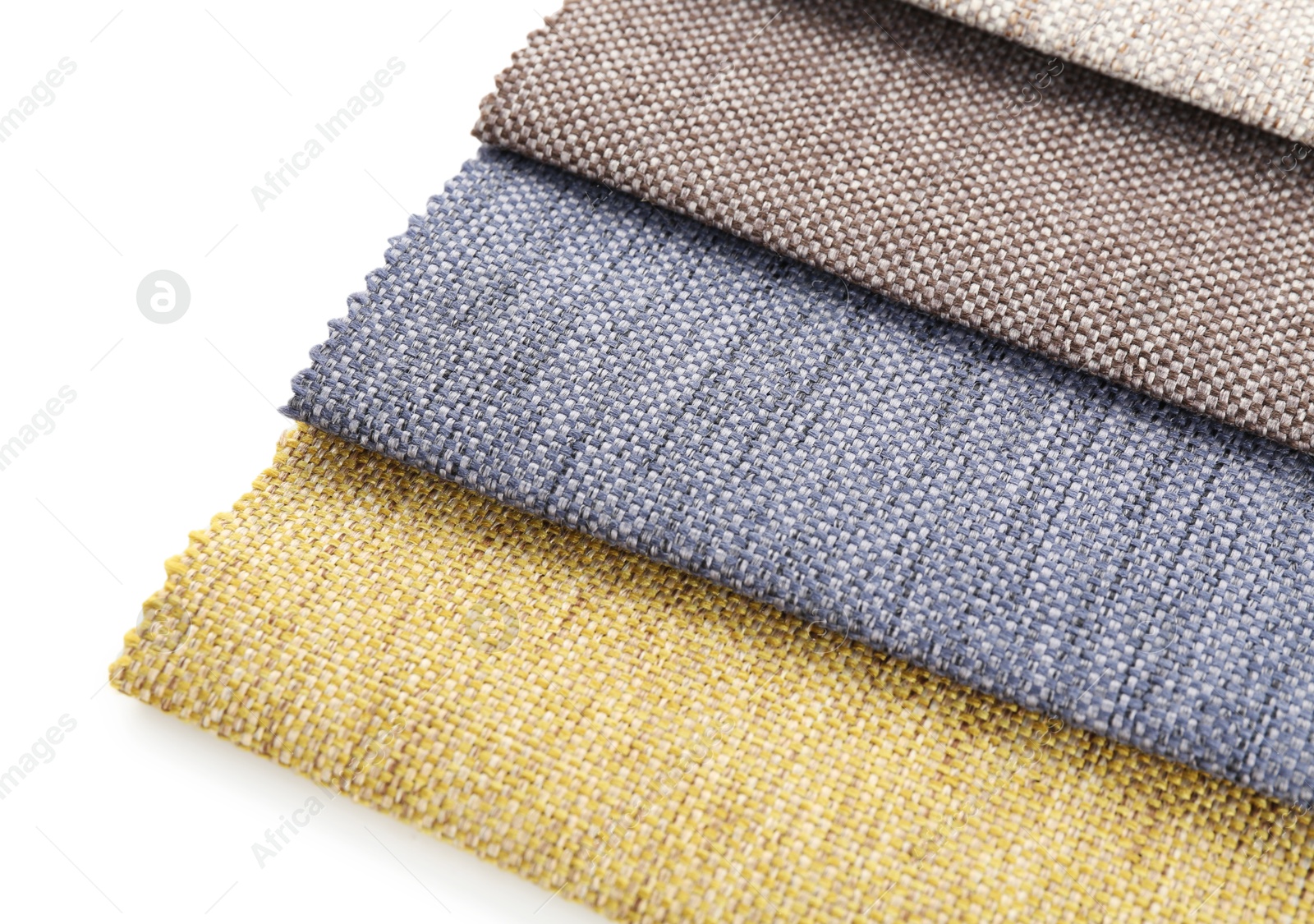 Samples of different fabrics isolated on white Photo of Samples of different fabrics isolated on white