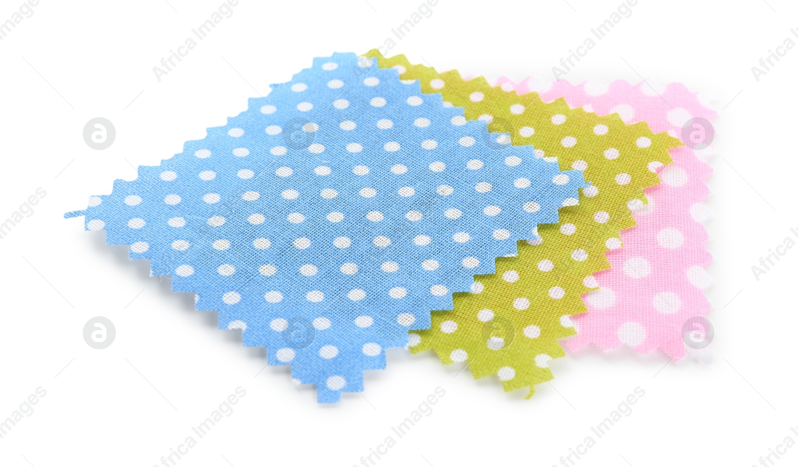 Samples of fabrics with polka dot pattern isolated on white Photo of Samples of fabrics with polka dot pattern isolated on white