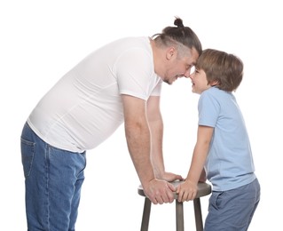 Photo of Father with his son on white background