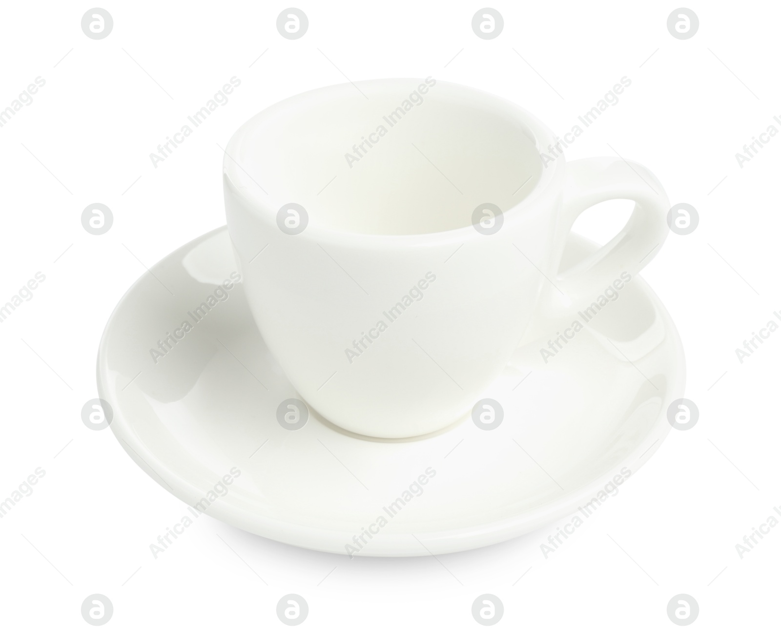 Empty coffee cup with saucer isolated on white Photo of Empty coffee cup with saucer isolated on white