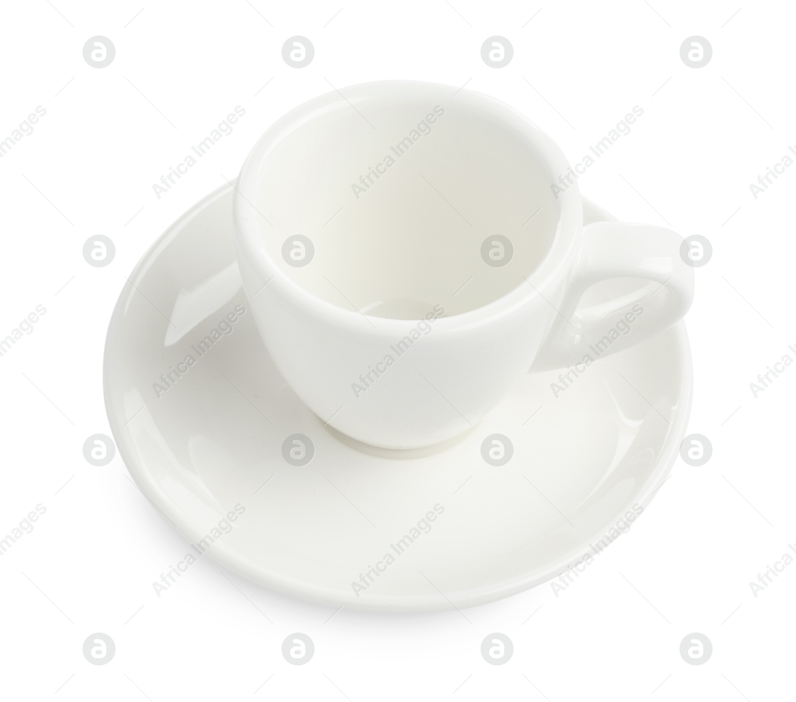 Empty coffee cup with saucer isolated on white Photo of Empty coffee cup with saucer isolated on white