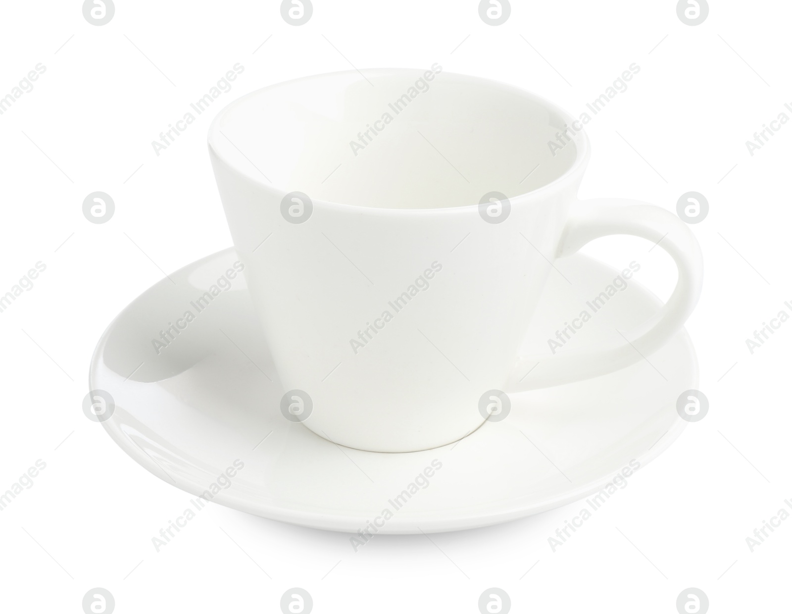 Empty coffee cup with saucer isolated on white Photo of Empty coffee cup with saucer isolated on white
