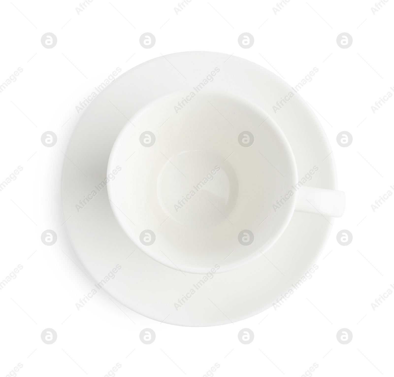 Empty coffee cup with saucer isolated on white, top view Photo of Empty coffee cup with saucer isolated on white, top view