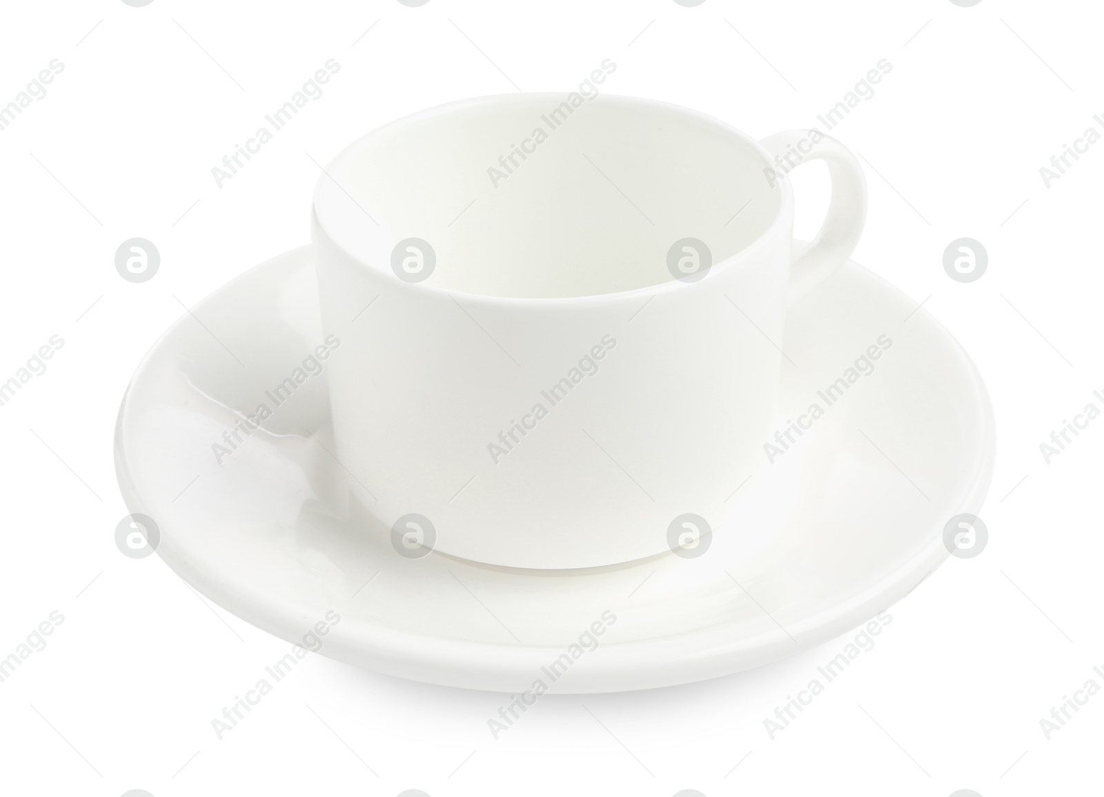 Photo of Empty coffee cup with saucer isolated on white