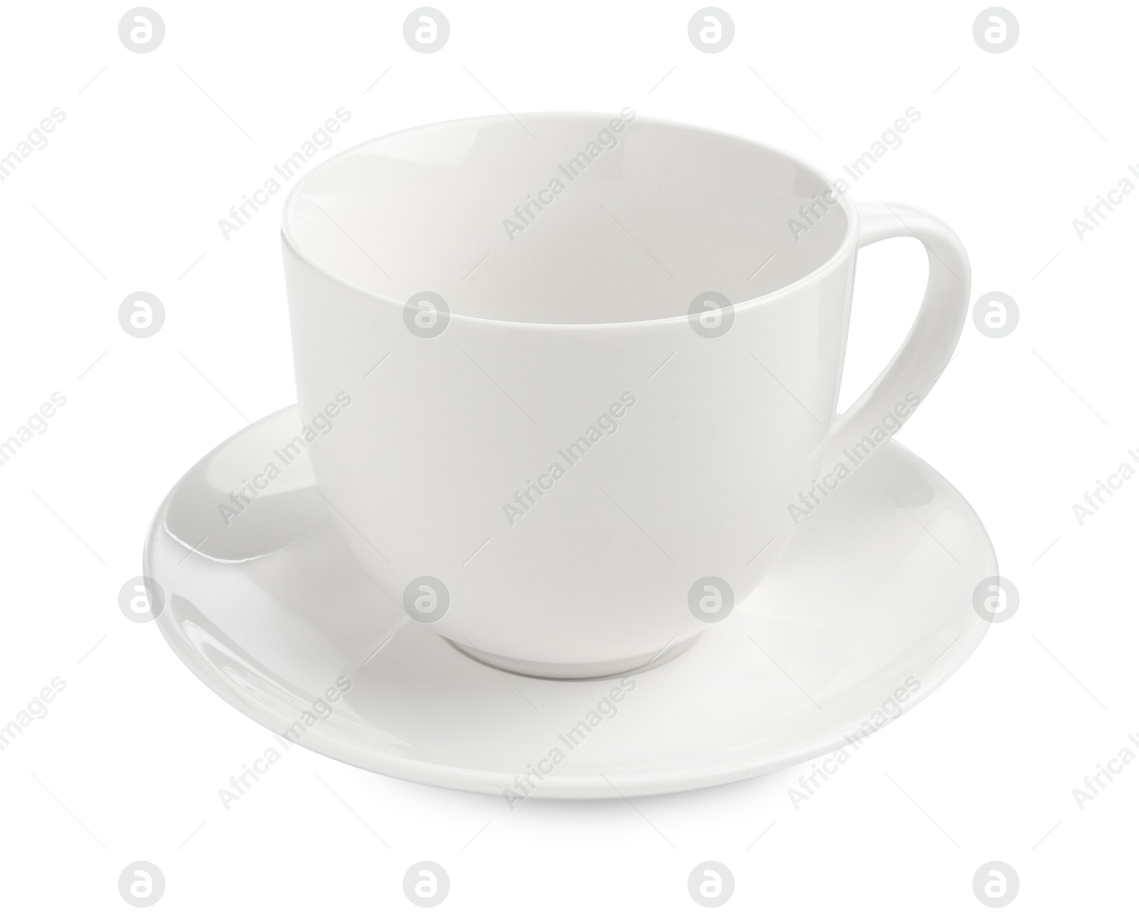 Empty coffee cup with saucer isolated on white Photo of Empty coffee cup with saucer isolated on white