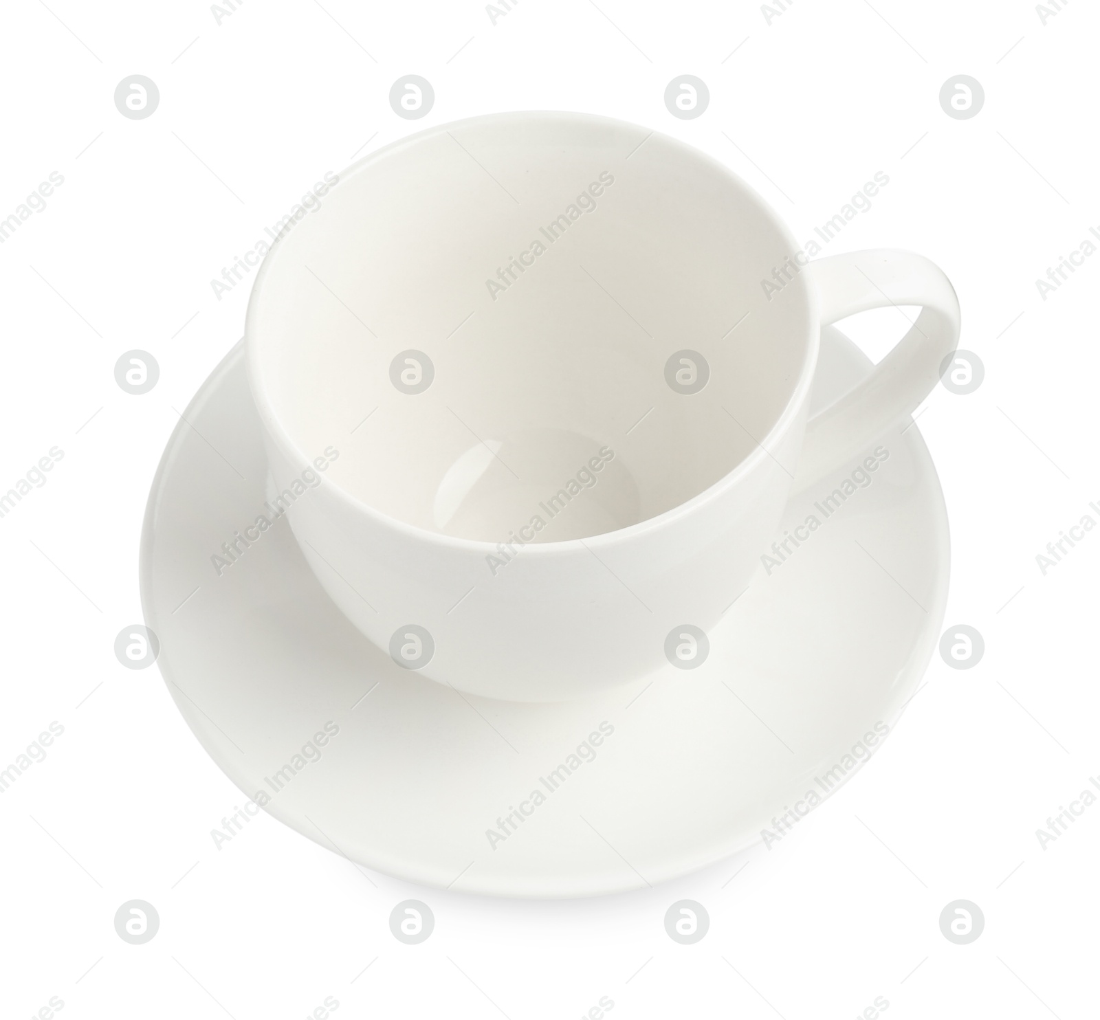Empty coffee cup with saucer isolated on white Photo of Empty coffee cup with saucer isolated on white