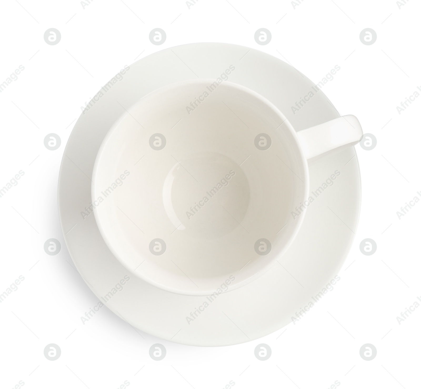 Empty coffee cup with saucer isolated on white, top view Photo of Empty coffee cup with saucer isolated on white, top view