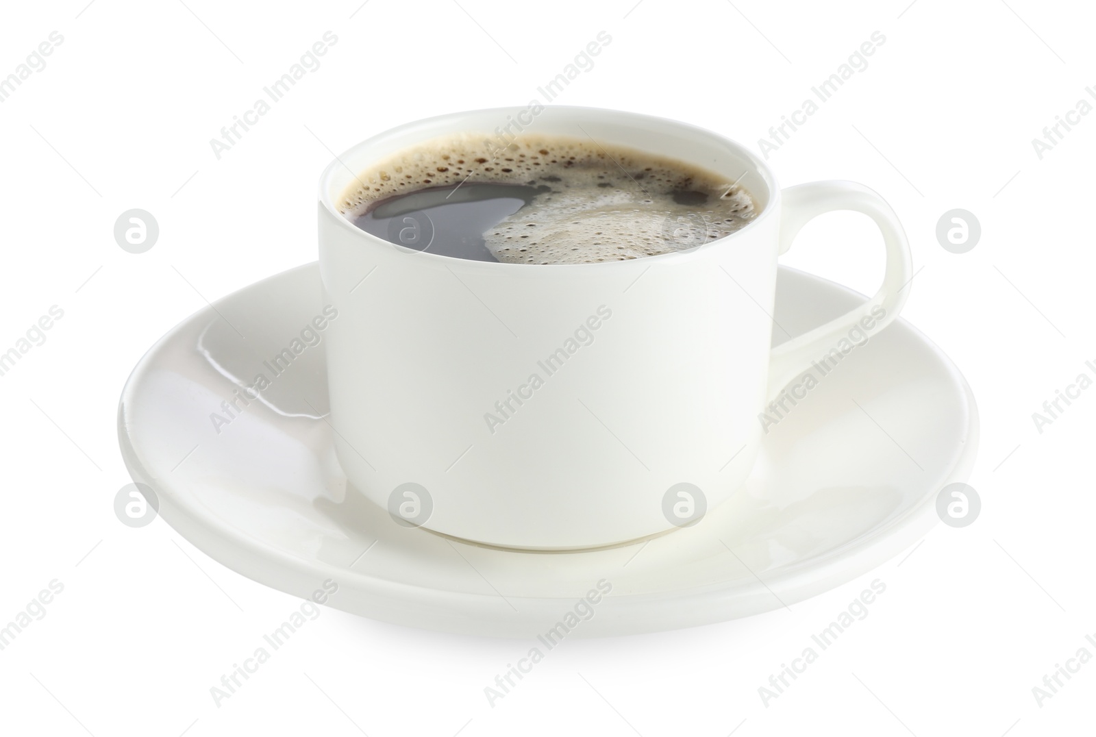Aromatic coffee in cup isolated on white Photo of Aromatic coffee in cup isolated on white