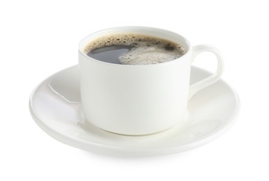 Photo of Aromatic coffee in cup isolated on white