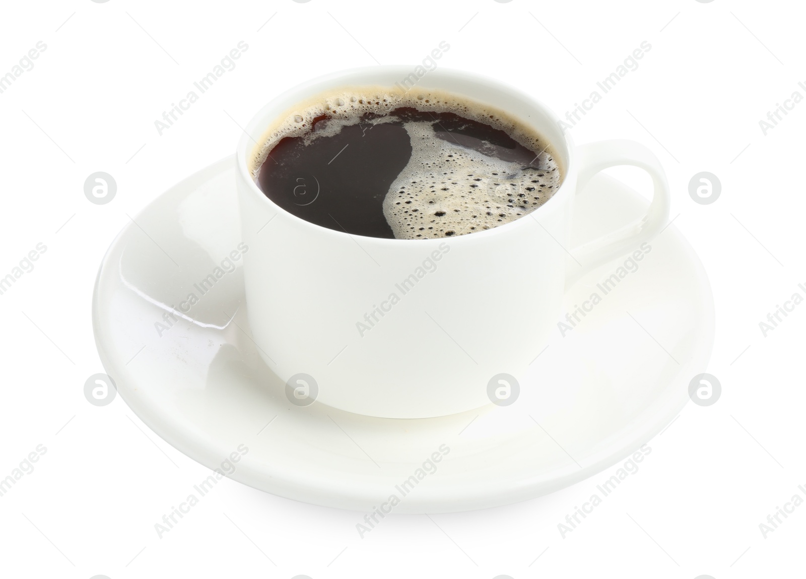 Aromatic coffee in cup isolated on white Photo of Aromatic coffee in cup isolated on white