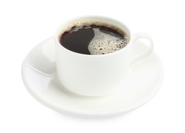 Photo of Aromatic coffee in cup isolated on white