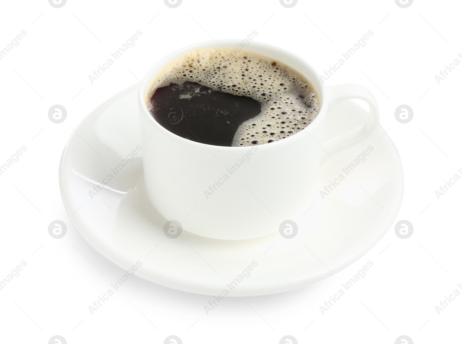 Aromatic coffee in cup isolated on white Photo of Aromatic coffee in cup isolated on white