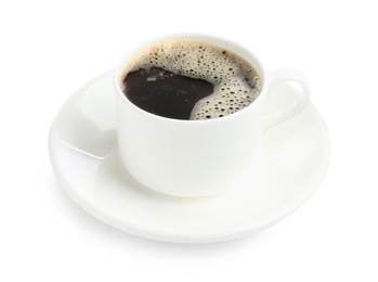 Photo of Aromatic coffee in cup isolated on white
